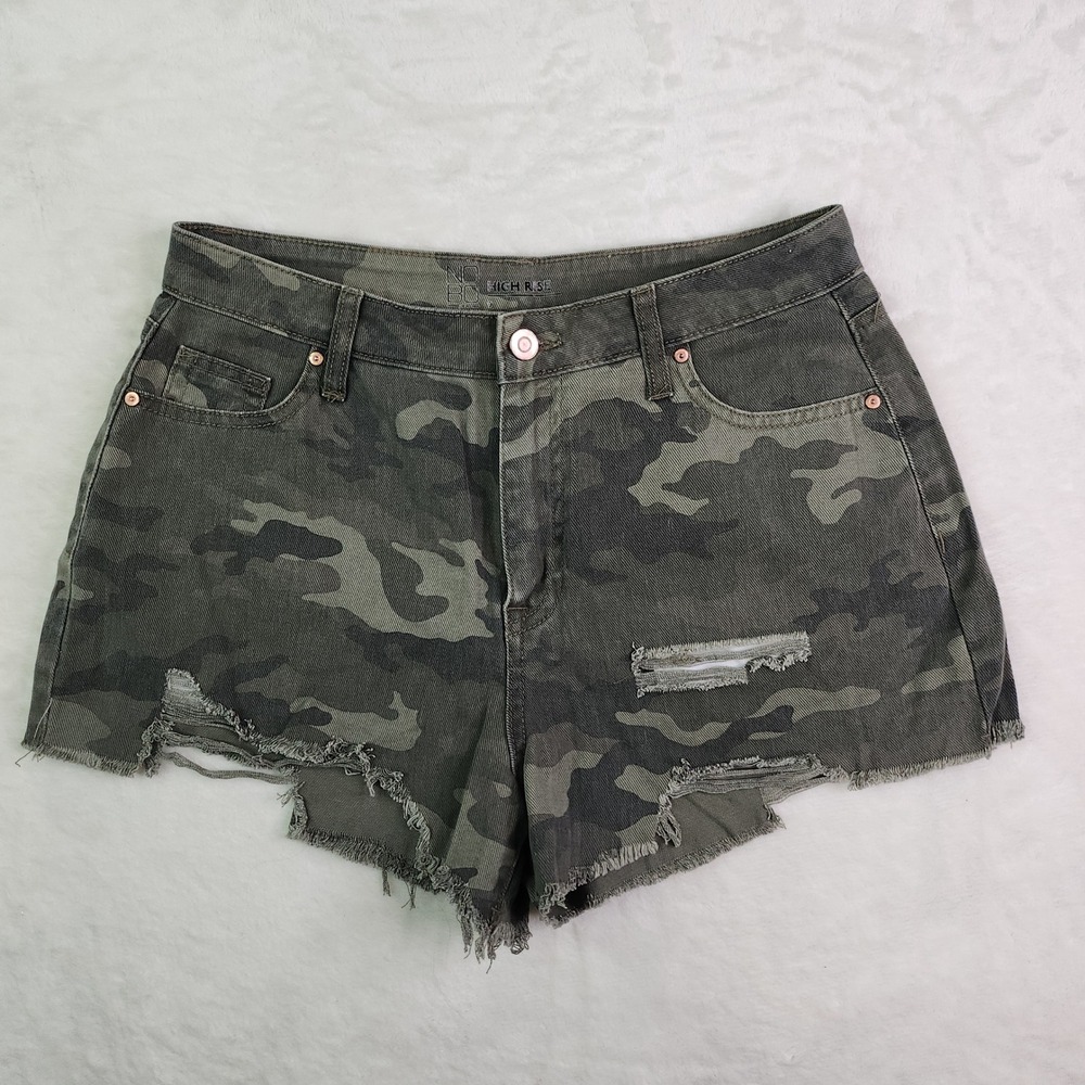 Gorpcore Camouflage High Rise Shorts Womens 9 29 Green Destroyed Grunge Cut Off